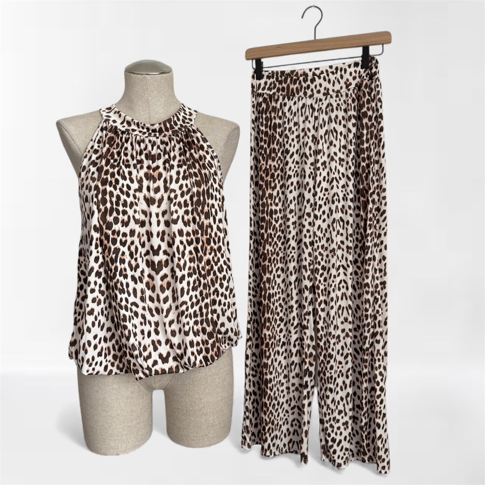 Coastal Bloom Leopard Print 2-Piece Set - Top & Pants